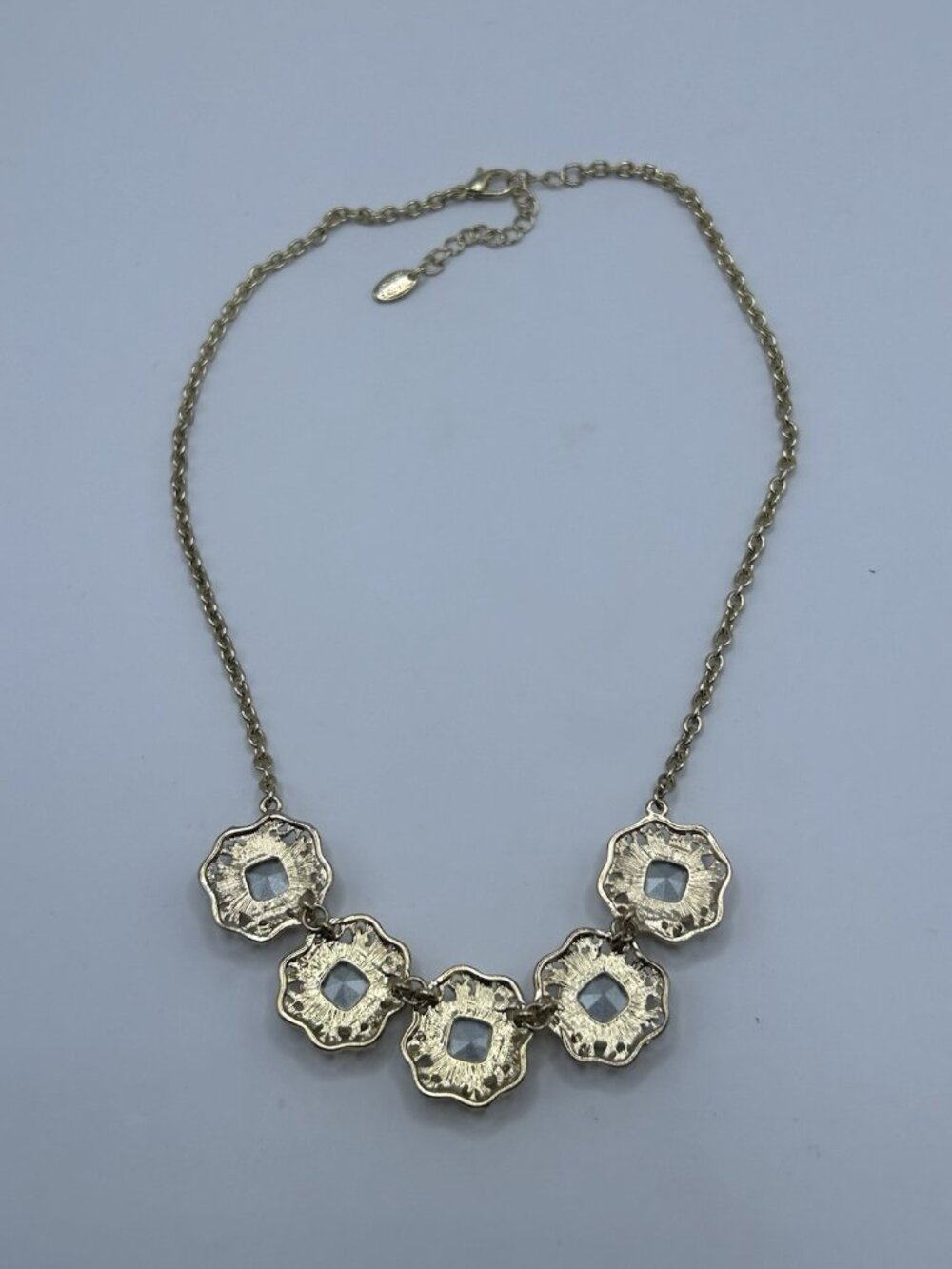 Marlyn Schiff Gold Tone Necklace Rhinestones Statement Jewelry Christmas Holiday - Picture 9 of 11